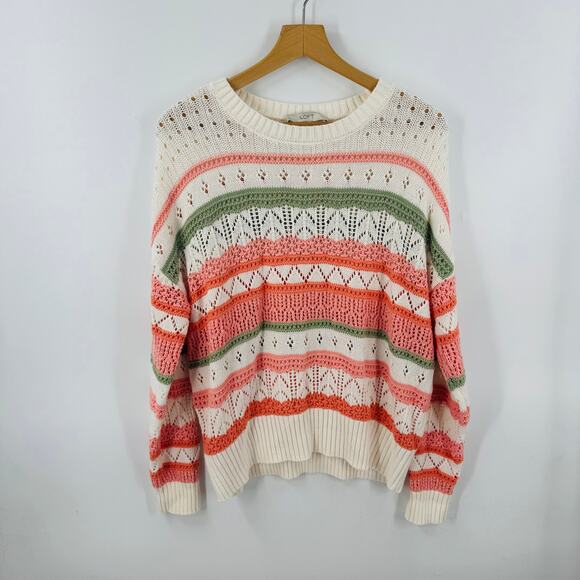 LOFT Pastel Pointelle Knit Oversized Sweater Cotton Blend Cozy Spring Vibe Sz XL - Picture 9 of 9